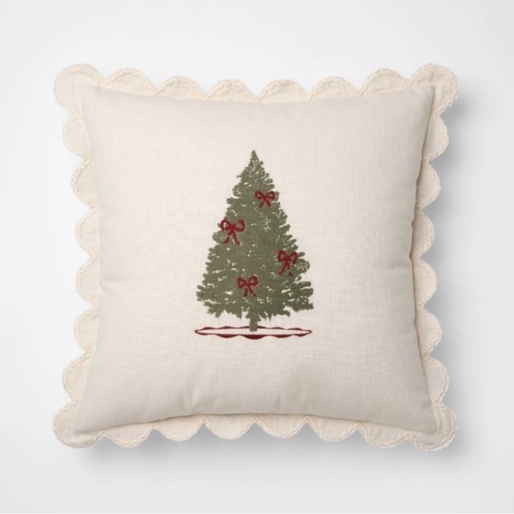 20”x20” Embroidered Tree and Scalloped Edge Pillow - Threshold with Studio McGee